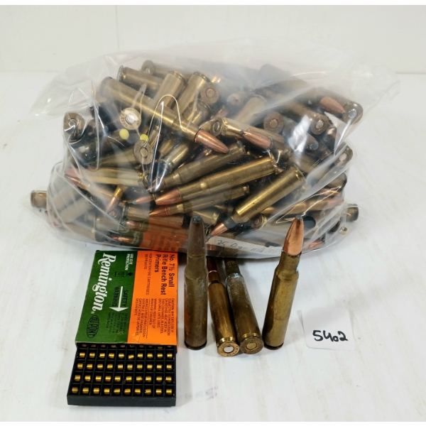 AMMO / PRIMERS: QTY OF MIXED RNDS - INCL .30-06, 6.5X54, ETC / 100X NO. 7 1/2 SMALL RIFLE PRIMERS