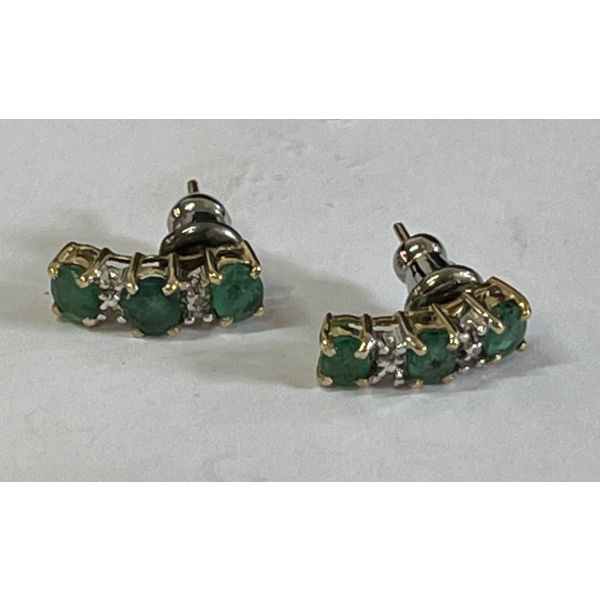 PAIR OF 10K GOLD EARRINGS W/ EMERALD & DIAMOND