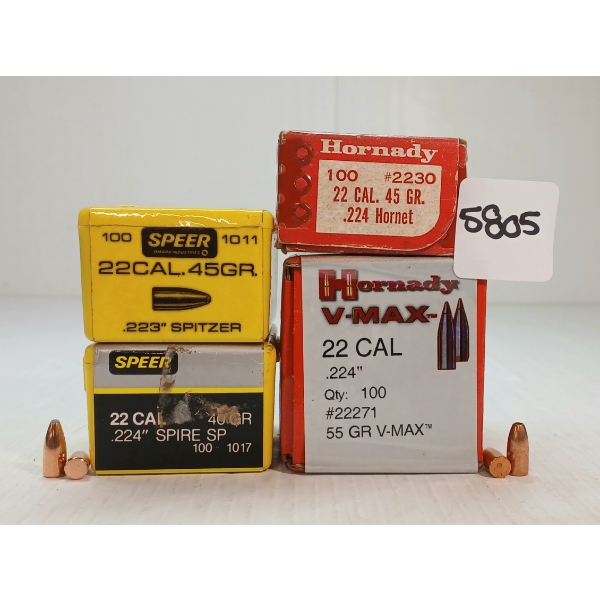 BULLETS: 251X MIXED .22 - 40, 45 & 55GR - HORNET, SP, V-MAX