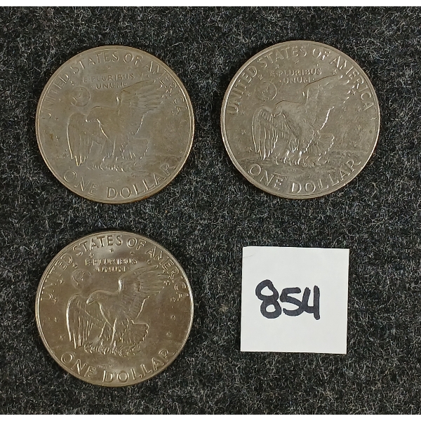 LOT OF 3 - 1972-1974 U.S. EISENHOWER SILVER DOLLAR COINS 
