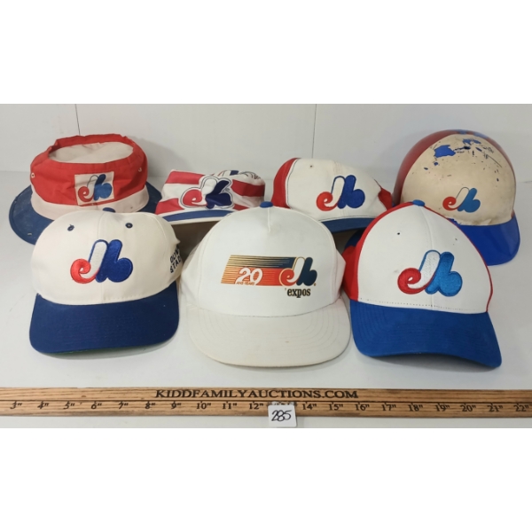 LOT OF 7 - MONTREAL EXPOS BASEBALL HELMET & HATS - SNAP-BACK & BUCKET