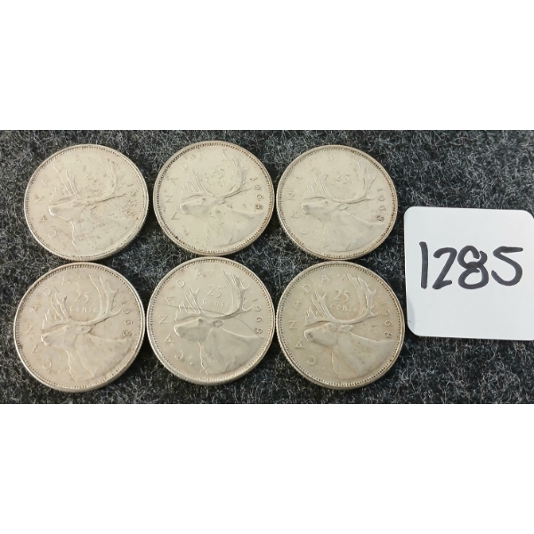 LOT OF 6 - 1968 CDN 25 CENT COINS