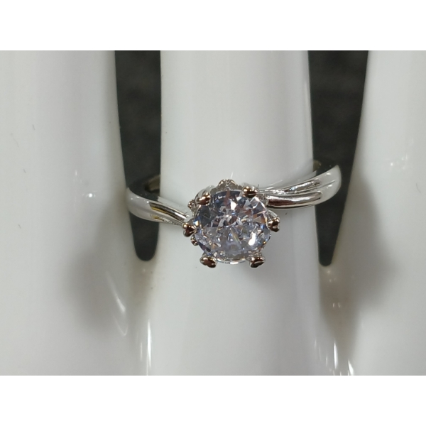 PLATINUM PLATED SIMULATED DIAMOND (CZ) SOLITAIRE RING