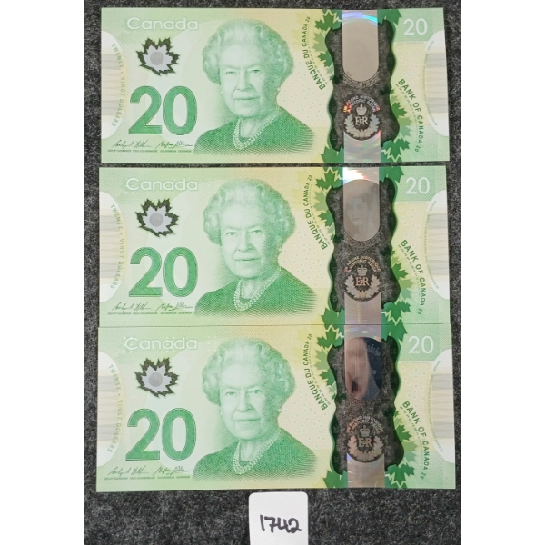 LOT OF 3 - 2015 CDN $50 BANKNOTES - CONSECUTIVE
