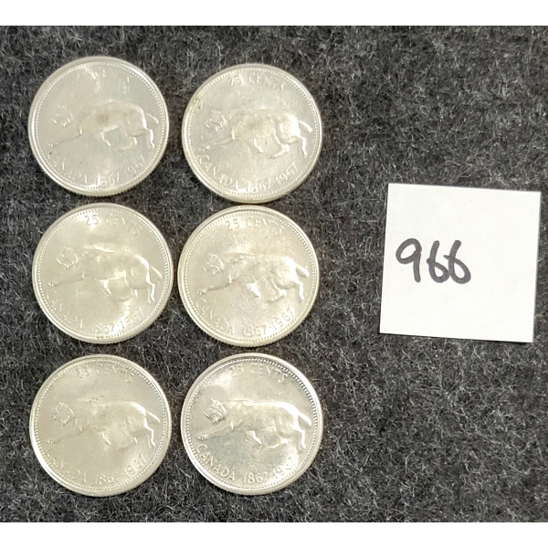 LOT OF 6 - 1967 CDN 25 CENT SILVER COINS