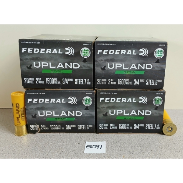 AMMO: 100X FEDERAL UPLAND 20GA - 2 3/4IN - STEEL - # 7 1/2 SHOT 