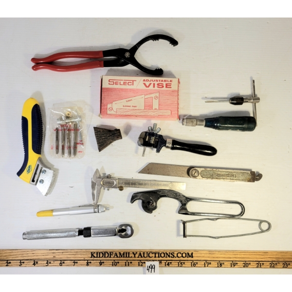 JOB LOT - HAND TOOLS - CLAMPS, CALIPERS, HAND VICE, GROUTING TOOL, ETC