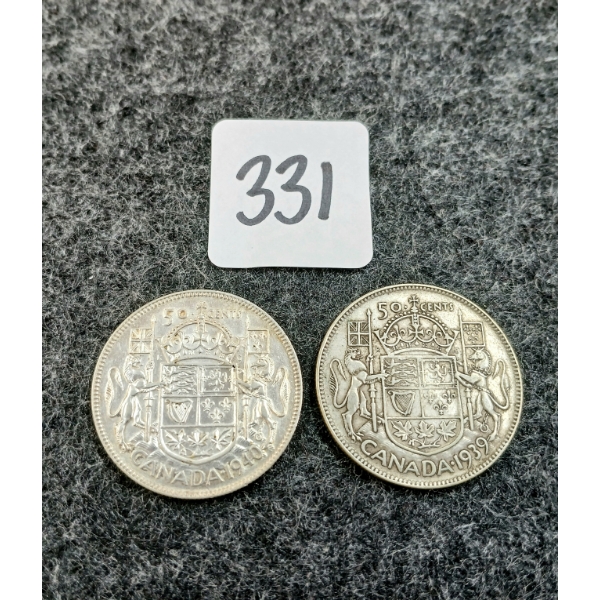LOT OF 2 - 1939 & 1940 CDN 50 CENT COINS