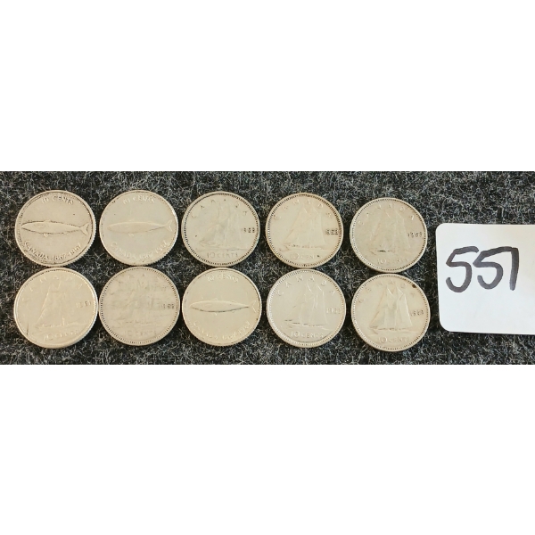 LOT OF 10 - 1949-1967 CDN 10 CENT COINS
