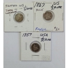 Image 1 : LOT OF 3 - 1852, 1857 & UNKNOWN US HALF DIME SILVER COINS
