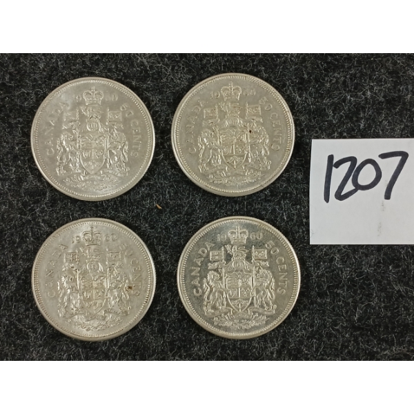 LOT OF 4 - 1960 CDN 50 CENT SILVER COINS