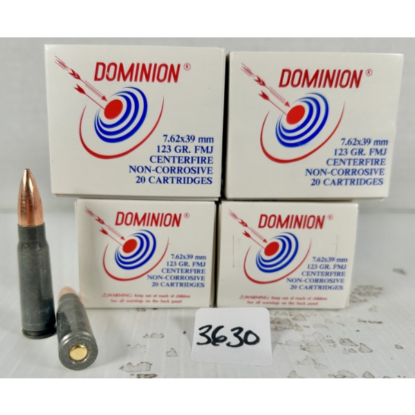 AMMO: 80X DOMINION 7.62X39 MM - 123 GR FMJ