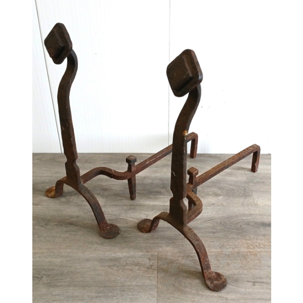 PAIR OF WROUGHT IRON ANDIRONS - CIRCA LATE 18TH - EARLY 20TH CENTURY