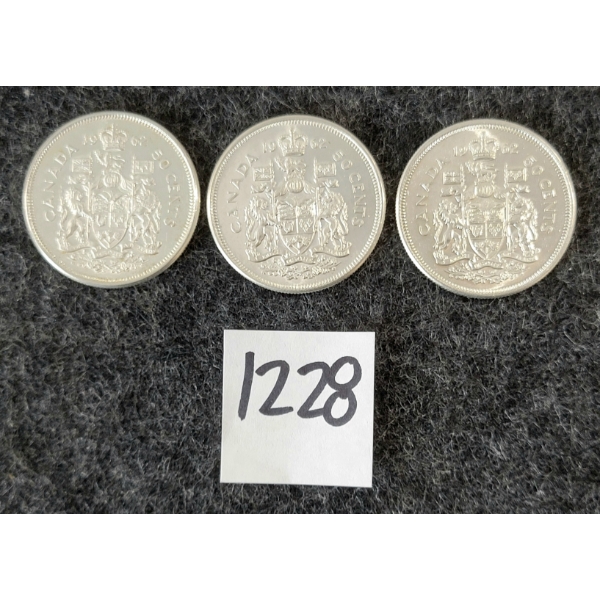 LOT OF 3 - 1962 CDN 50 CENT SILVER COINS