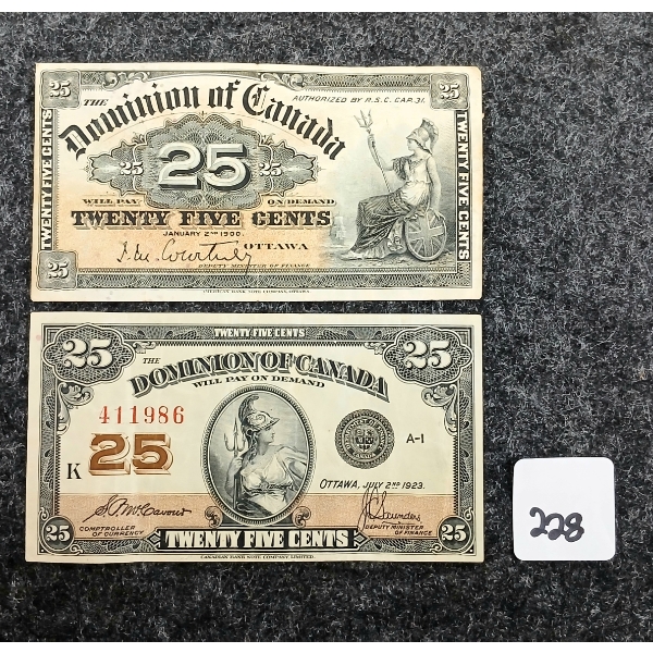 LOT OF 2 - 1900 & 1923 DOMINION OF CANADA 25 CENT BANKNOTES