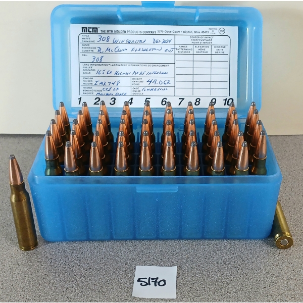 AMMO: 50X MIXED .308 WIN - 165GR - HORNADY PSP BT INTERLOK - RELOADS