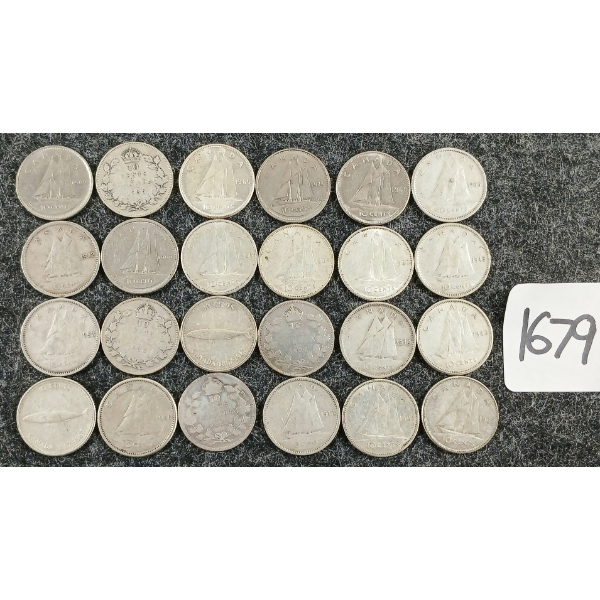LOT OF 24 - 1916-1974 CDN 10 CENT COINS