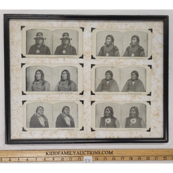 1869-1874 COMANCHE, CHEYENNE & APACHE CHIEF STEREOSCOPES - FRAMED
