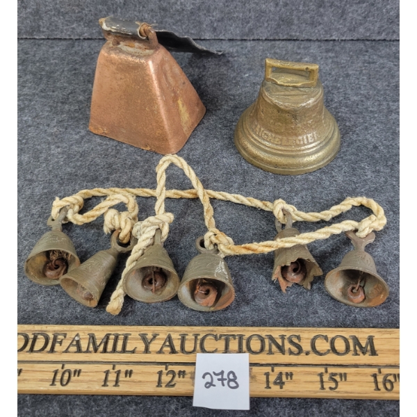 LOT OF 3 - CATTLE BELLS & STRAND OF BELLS