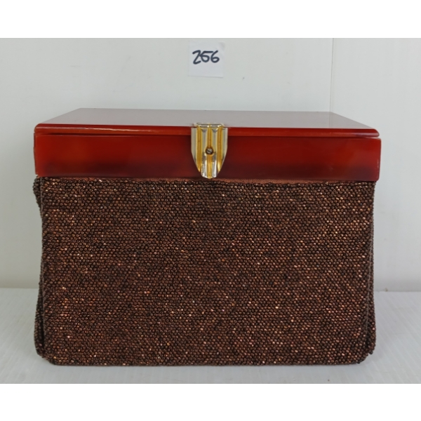 BRONZE BEADED BOX PURSE W/ COMPACT MIRROR