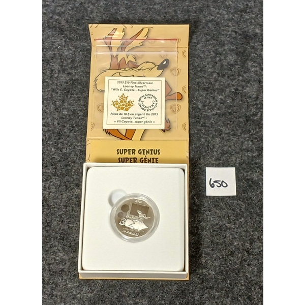 2015 RCM $10 SILVER COIN - LOONEY TUNES "WILE E. COYOTE - SUPER GENIUS"