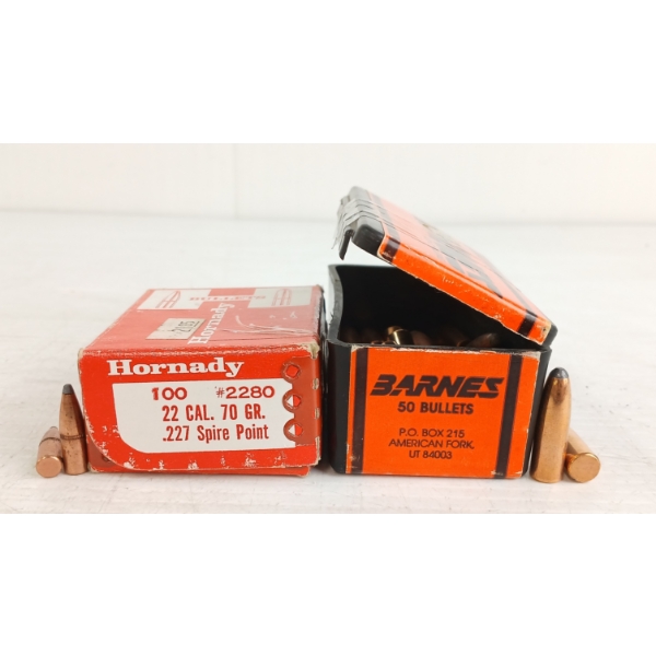 BULLETS: APPROX 100X HORNADY & BARNES .22CAL & .284DIA - 70 & 195GR