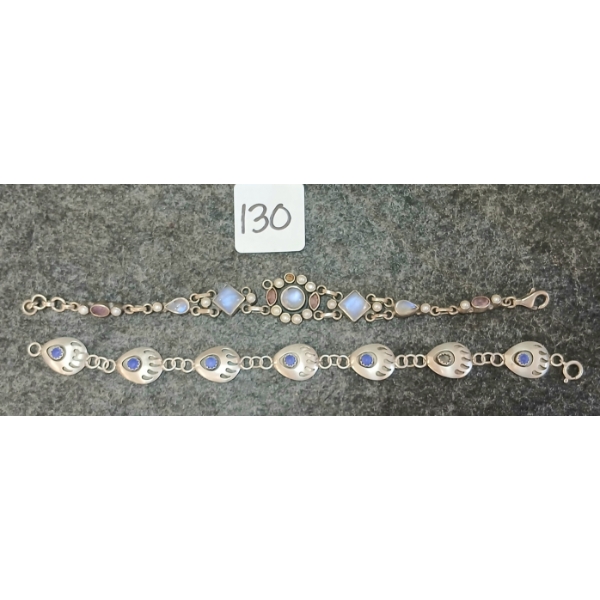 LOT OF 2 - STERLING SILVER MOONSTONE & LAPIS LAZULI BRACELETS