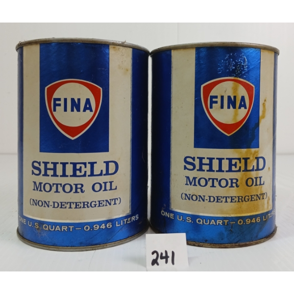 LOT OF 2 - FINA SHIELD NON-DETERGENT MOTOR FIBRE OIL QT CANS