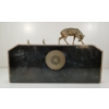 Image 6 : ART DECO DEER FIGURE MANTLE CLOCK W/ BOOKENDS - ONYX & MARBLE