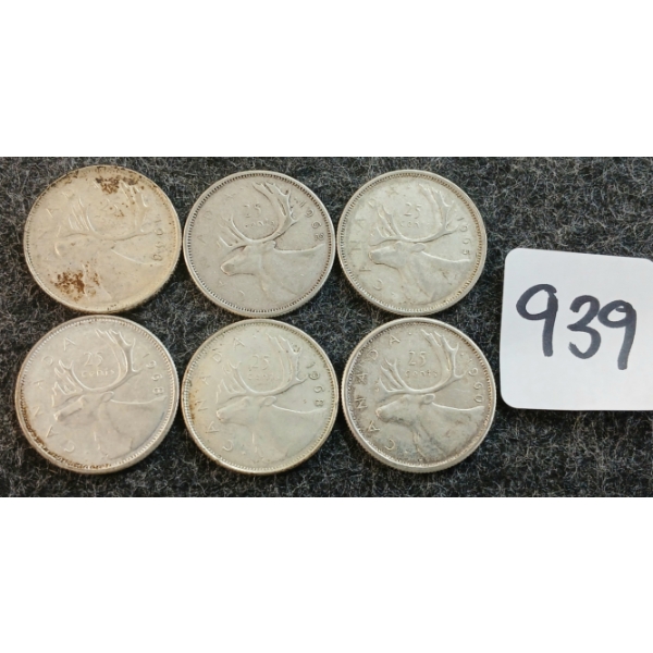 LOT OF 6 - 1960-1968 CDN 25 CENT COINS