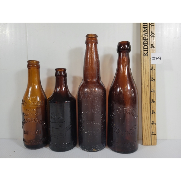 LOT OF 4 - AMBER LONG NECK BOTTLES - INCL WASHINGTON BREWING CO & D. LAGRANGE, ETC.