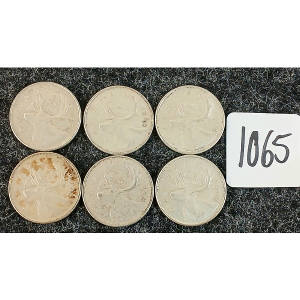 LOT OF 6 - 1968 CDN 25 CENT COINS