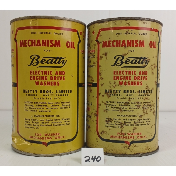 LOT OF 2 - BEATTY BROS WASHERS MECHANISM OIL QT CANS