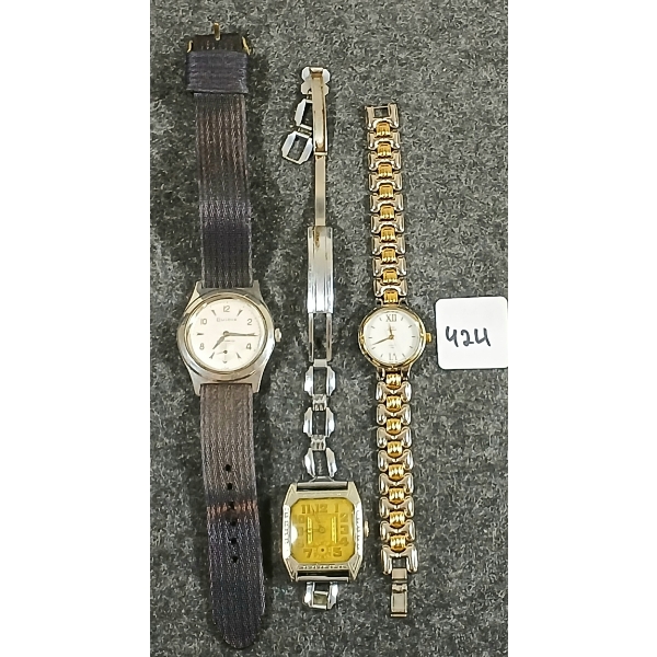 LOT OF 3 - LADIES' TRAX, TIMEX INDIGLO & MEN'S BULVOVA WRISTWATCHES 