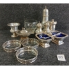 LOT OF 17 - STERLING SILVER SERVING WARE - INCL SHAKERS, COASTERS, TONGS, ETC