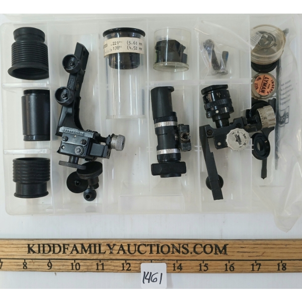 QTY OF ANSCHUTZ TARGET RIFLE SIGHTS, MAGNIFIERS, INSERTS & TOOLS