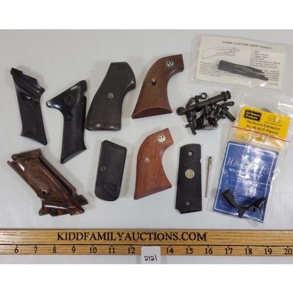 QTY OF MISC GUN PARTS - INCL LEE ENFIELD, COLT 1911, FN 32 AUTO GRIPS, ETC 