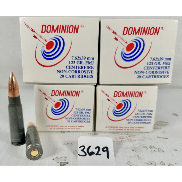 AMMO: 80X DOMINION 7.62X39 MM - 123 GR FMJ