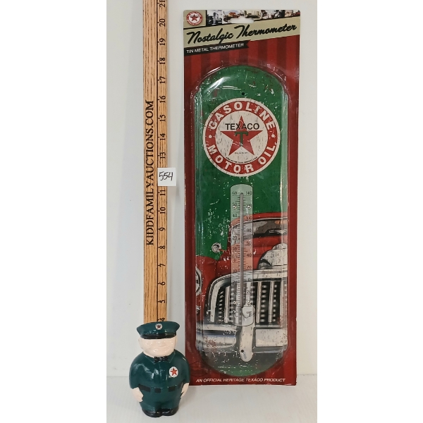 LOT OF 2 - TEXACO SST THERMOMETER & SERVICE MAN COIN BANK