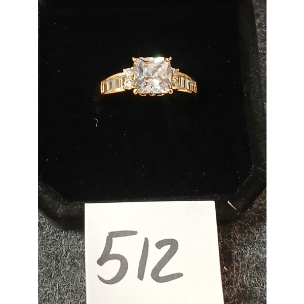 GOLD PLATED & SIMULATED DIAMOND RING - PRINCESS CUT