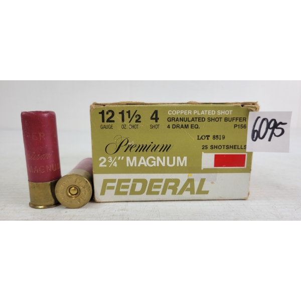 AMMO: 15X FEDERAL 12GA - 2-3/4IN - #4 SHOT - COPPER PLATE