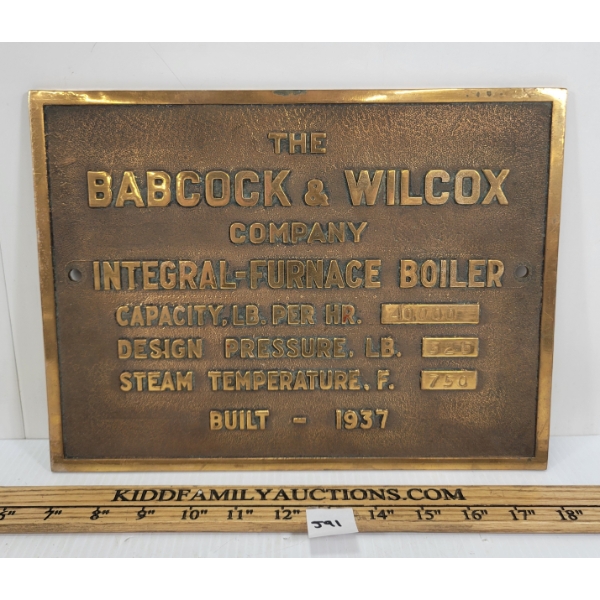 1937 THE BABCOCK & WILCOX BRONZE BOILER PLATE