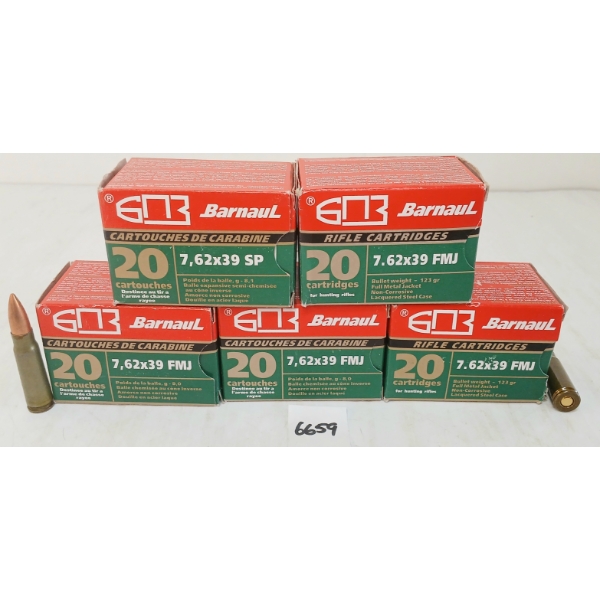 AMMO: 100X BARNAUL 7.62X39CAL - 123GR - FMJ