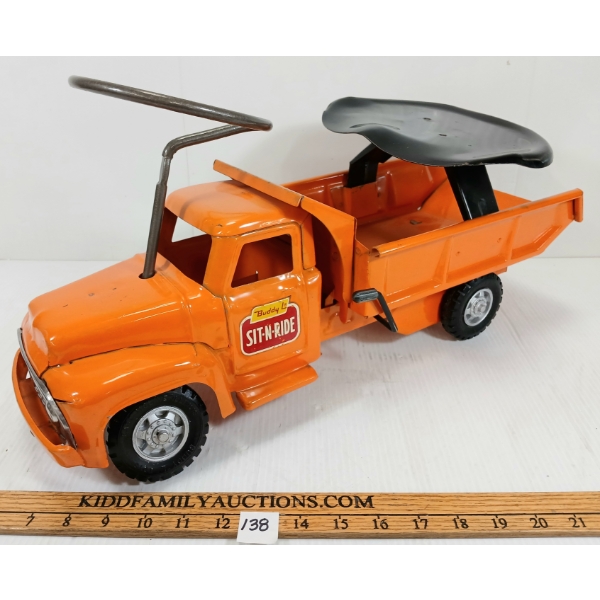BUDDY L PRESSED STEEL SIT-N-RIDE DUMP TRUCK