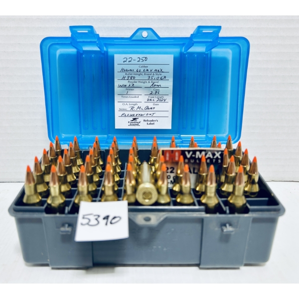 AMMO: 50X .22-250 REM 60GR. - RELOADS