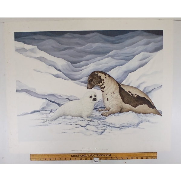  GENTLE MOMENTS - HARP SEALS  BY CHRISTINE MARSHALL (PRS CDN ARTIST) - LITHO PRINT