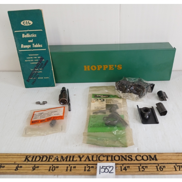 JOB LOT - SLING SWIVELS, SCOPE MOUNTS, REM 760 .300SAV PEEP SIGHT, ACCESSORY TOOLS, ETC