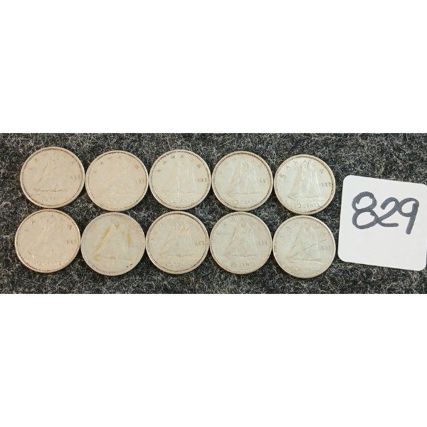 LOT OF 10 - 1956-1965 CDN 10 CENT COINS