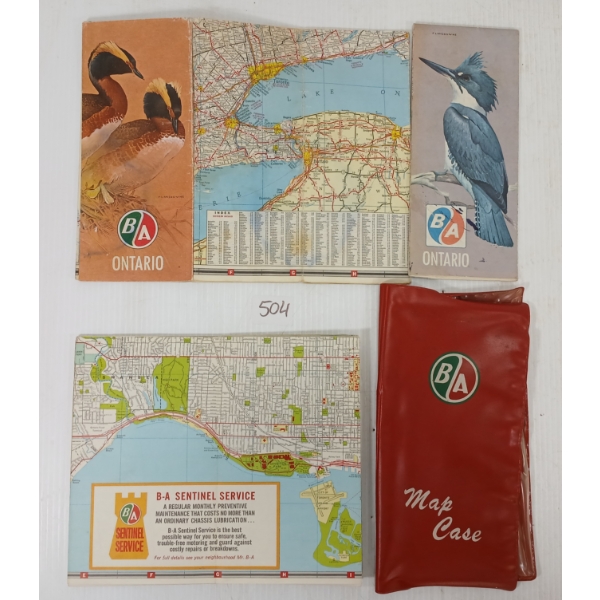 LOT OF 4 - BA ONTARIO & TORONTO MAPS & MAP CASE