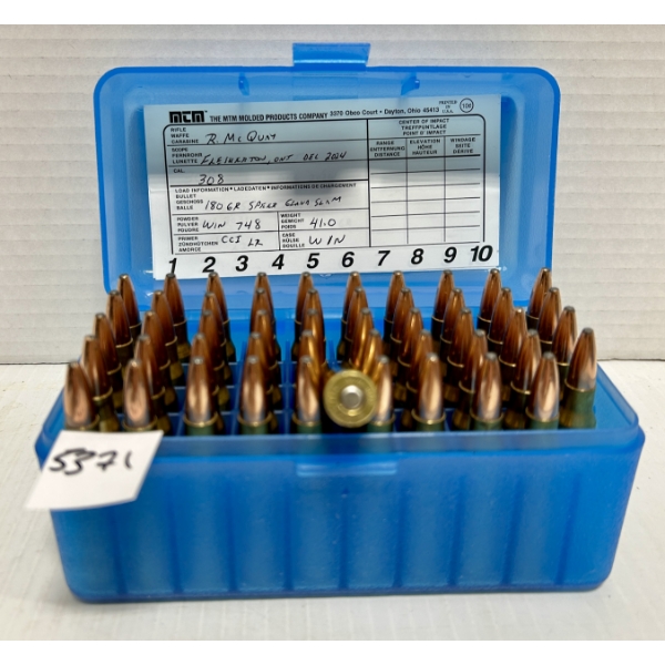 AMMO: 50X .308 WIN 180GR. - RELOADS